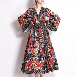 JC Collection Red & Black Floral Printed Wrap Dress-image-4