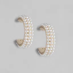 Forever New Women Pearl Studded Gold-Plated Circular Half Hoop Earrings-picture-26