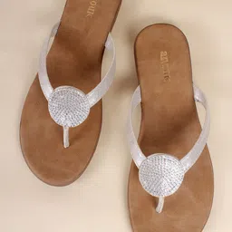 Anouk Silver-Toned Embellished Open Toe Flats-57