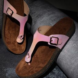 MOZAFIA T- Strap Flats With Buckle Detail-19