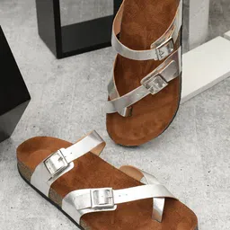 MOZAFIA One Toe Flats With Buckle Detail-11