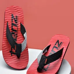 Trenz Men Red & Black Printed Rubber Thong Flip-Flops-image-19