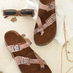 MOZAFIA Printed One Toe Flats With Buckle Detail-picture-25