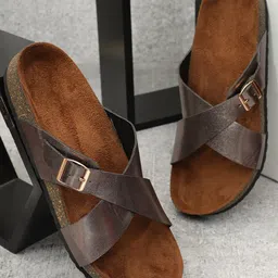 MOZAFIA Cross Strap Open Toe Flats With Buckle Detail-18