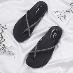 Sherrif Shoes Women Black Embellished Open Toe Flats-image-80