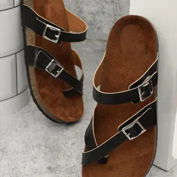 MOZAFIA One Toe Flats With Buckle Detail-5
