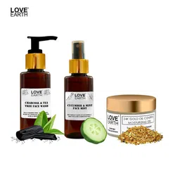 LOVE EARTH Set of Charcoal Face Wash + Mint Face Mist + Moisturizing Gel-30