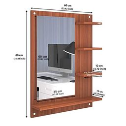 Anikaa Mavis Dressing Wall Unframed Mirror With Rectangular Shelves/Wall Hanging Dressing Unframed Mirror S With Shelf For Living Room Bedroom (Walnut) - Engineered Wood image 4