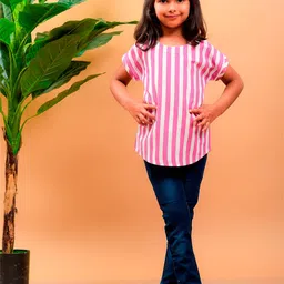 misbis Purple & White Striped Regular Top-image-90