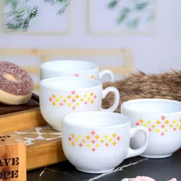 Cello White & Yellow 12 Pieces Floral Printed Glossy Cups 160 ml-17