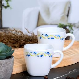 Cello White & Blue 12Pcs Printed Opalware Glossy Cups 100ml Each-38