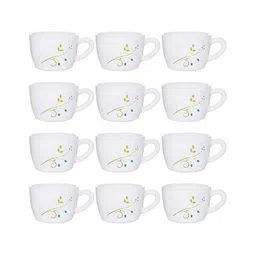 Cello White & Yellow 12Pcs Printed Opalware Glossy Cups 130ml Each image 4