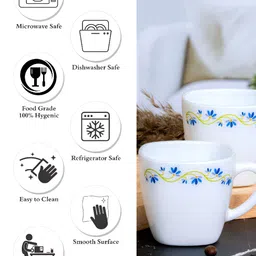 Cello White & Blue 12Pcs Printed Opalware Glossy Cups 100ml Each image 3