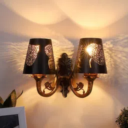 Devansh Black Textured Dual Wall Lamp With Etching Lamp Shade-picture-8