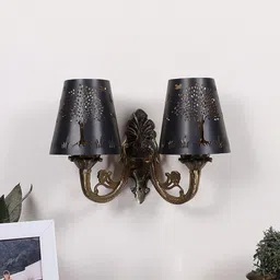 Devansh Black Textured Dual Antique Wall Lamp With Etching Lamp Shade-picture-5