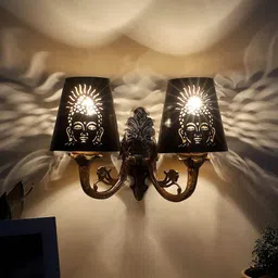 Devansh Gold Toned & Black Textured Dual Wall Lamp With Etching Lamp Shade-picture-9