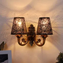 Devansh Black Textured Dual Antique Wall Lamp With Etching Lamp Shade-picture-6