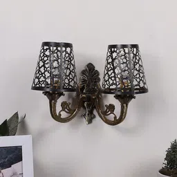 Devansh Black Textured Dual Antique Wall Lamp With Etching Lamp Shade-picture-4
