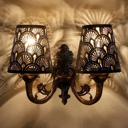 Devansh Black Textured Dual Wall Lamp With Etching Lamp Shade image 2