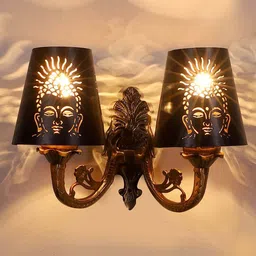 Devansh Gold Toned & Black Textured Dual Wall Lamp With Etching Lamp Shade image 2