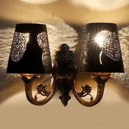 Devansh Black Textured Dual Wall Lamp With Etching Lamp Shade image 2