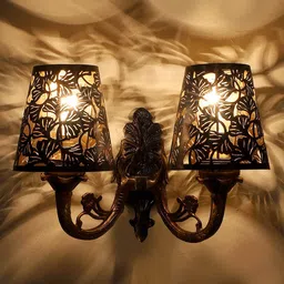 Devansh Gold Toned & Black Textured Dual Antique Wall Lamp With Etching Lamp Shade image 3