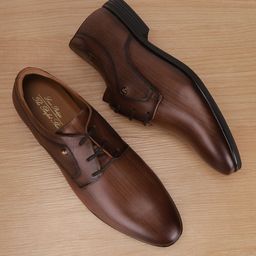 Louis Philippe Men Textured Round Toe Leather Lace Up Shoes-picture-12