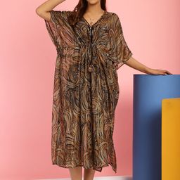 Secret Wish Paisley Printed Kaftan Swimwear Cover up Dress-image-98