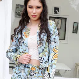 Sera Blue & Yellow Floral Printed Crop Shrug-49