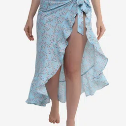 Beau Design Women Blue & White Printed Cover up Skirt Sarong-image-43