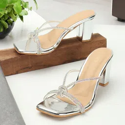ICONICS Embellished Open Toe Block Heels-37