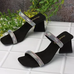 DressBerry Black And Silver-Toned Embellished Block Heels-20