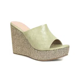 VALIOSAA Women Green Textured Wedge Peep Toes-picture-50