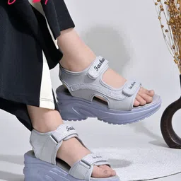 Shoetopia Embellished Open Toe Velcro Wedges-30