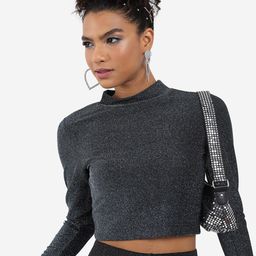 Tokyo Talkies Black Self Design High Neck Crop Top-image-52