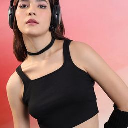 Tokyo Talkies Black Square Neck Tank Crop Top-image-89
