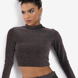 Tokyo Talkies High Neck Fitted Crop Top-image-9