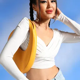 Veni Vidi Vici Sweetheart Neck Puffed Sleeves Wrap Crop Top-picture-42