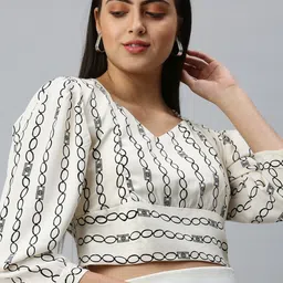 SHOWOFF Women Off White Geometric Printed Crepe Crop Top-picture-19