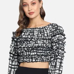 Trend Arrest Abstract Printed Ruffled Crepe Crop Top-13