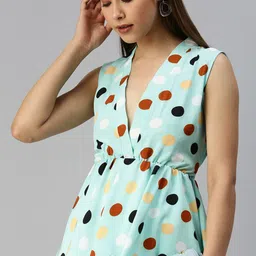 SHOWOFF Sea Green Print Crepe Wrap Top-image-62