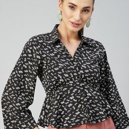RARE Black Women Floral Print Crepe Shirt Style Top-image-17