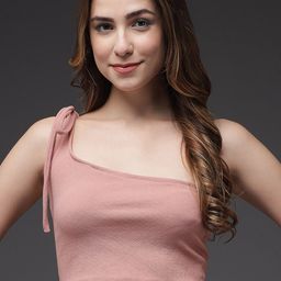 BAESD One Shoulder Tie Up Detail Fitted Crop Top-image-97