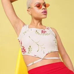 PURVAJA Floral Printed Tie-up Top-image-79