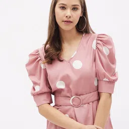 Harpa Pink & White Polka Dots Print Wrap Top image 1