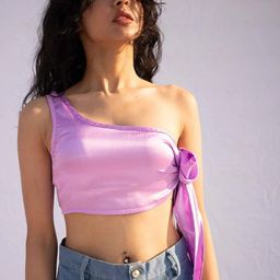 HEY MISSY One Shoulder Tie-Ups Satin Bralette Crop Top-picture-5