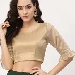 studio rasa Round Neck Bell Sleeve Sheen Crop Top-image-39