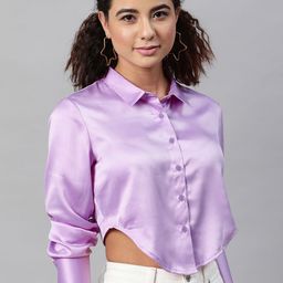 STREET 9 Women Lavender Shirt Style Crop Top-image-97