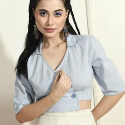 PRETTY LOVING THING Long Sleeves Shirt Collar Crop Top-picture-13