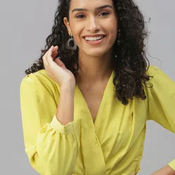 SHOWOFF Lime Green Crepe Cinched Waist Crop Top-image-55